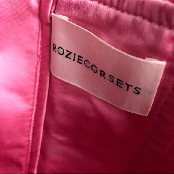 RozieCorsets Rozie Corsets Pink Ruffled Off-Shoulder Top Silk Strapless Bustier - Picture 6 of 7